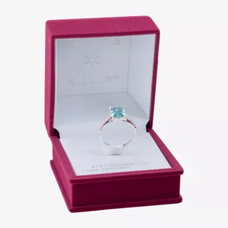 Sparkle Allure Womens Blue Crystal Pure Silver Over Brass Cocktail Ring