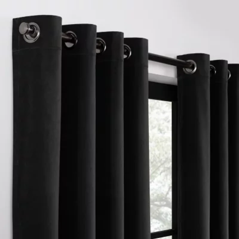 Eclipse Luxury Cotton Velvet Grommet Top Energy Saving 100% Blackout Single Curtain Panel