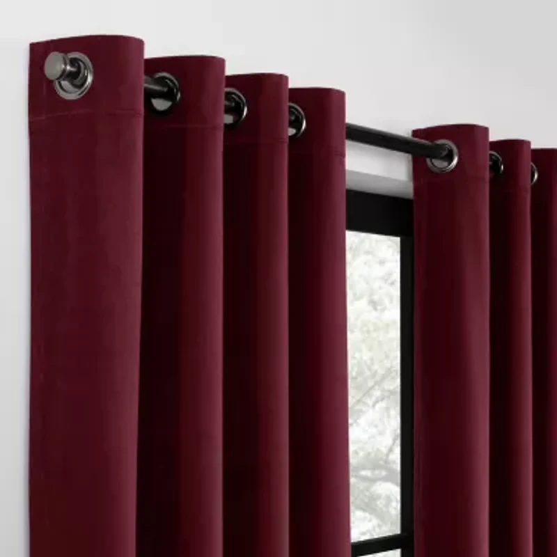 Eclipse Luxury Cotton Velvet Grommet Top Energy Saving 100% Blackout Single Curtain Panel