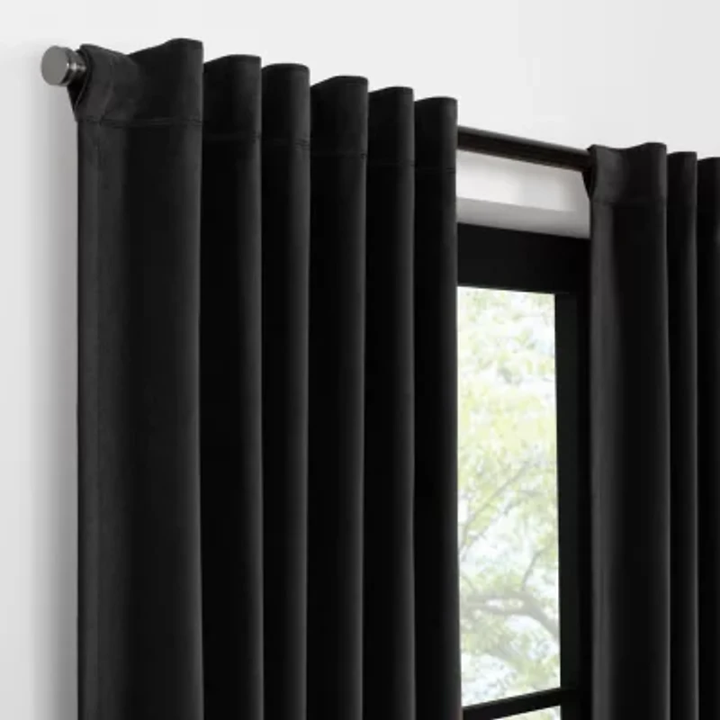 Eclipse Luxury Cotton Velvet Rod Pocket Back Tab Energy Saving 100% Blackout Single Curtain Panel