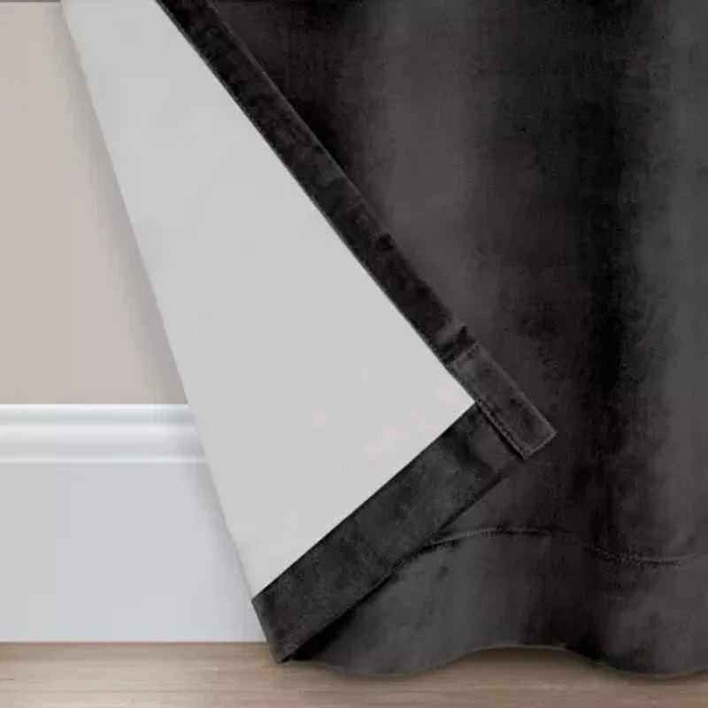Eclipse Luxury Cotton Velvet Rod Pocket Back Tab Energy Saving 100% Blackout Single Curtain Panel