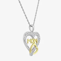 Diamonart "Mom" Womens White Cubic Zirconia Sterling Silver Heart 18 Inch Pendant Necklace