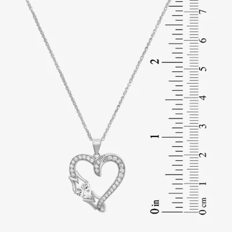 Diamonart "Mom" Womens White Cubic Zirconia Sterling Silver Heart 18 Inch Pendant Necklace
