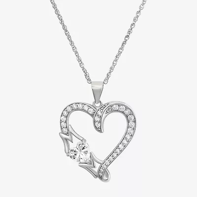Diamonart "Mom" Womens White Cubic Zirconia Sterling Silver Heart 18 Inch Pendant Necklace