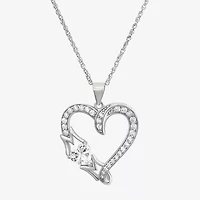 Diamonart "Mom" Womens White Cubic Zirconia Sterling Silver Heart 18 Inch Pendant Necklace