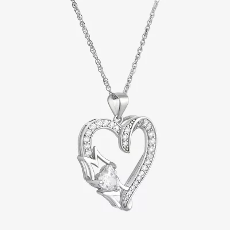 Diamonart "Mom" Womens White Cubic Zirconia Sterling Silver Heart 18 Inch Pendant Necklace