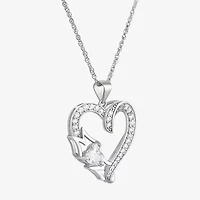 Diamonart "Mom" Womens White Cubic Zirconia Sterling Silver Heart 18 Inch Pendant Necklace