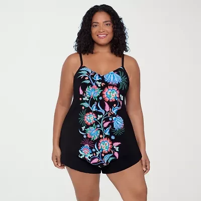Trimshaper Womens Floral Plus Tankini Swimsuit Top