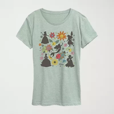 Princess Group Flowers Womens Crew Neck Short Sleeve Classic Fit Graphic T-Shirt