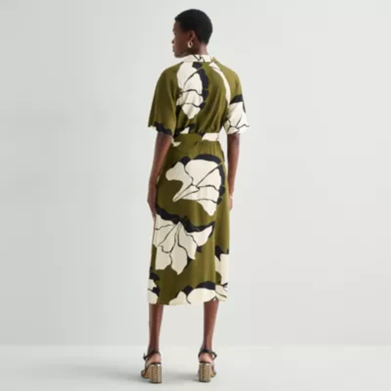 Worthington Womens Short Sleeve Tie Belt Shirt Dress