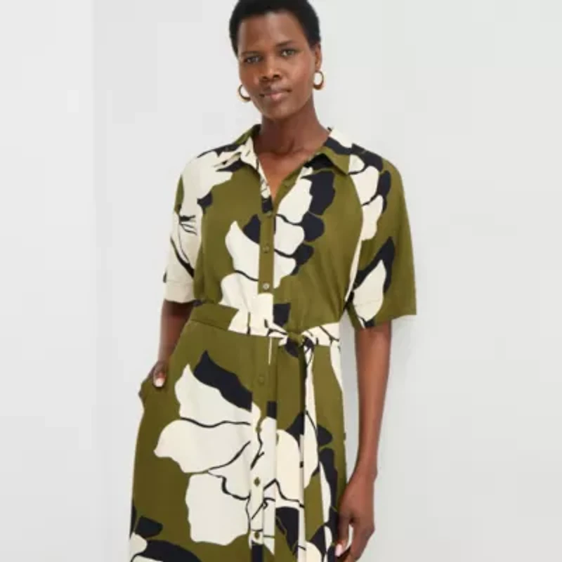 Worthington Womens Short Sleeve Tie Belt Shirt Dress
