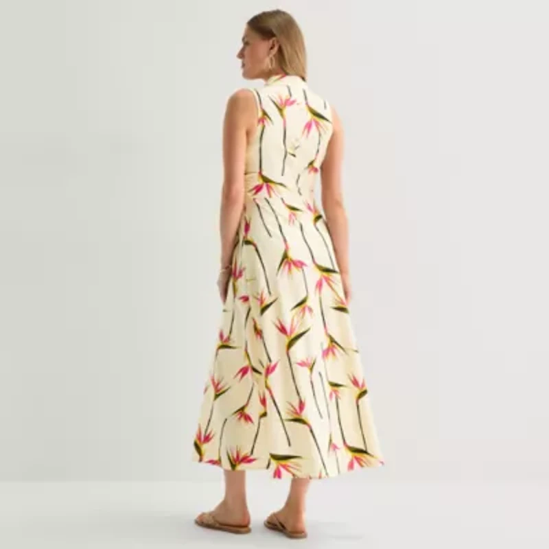 Worthington Womens Sleeveless Midi Shirt Dress