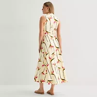 Worthington Womens Sleeveless Midi Shirt Dress