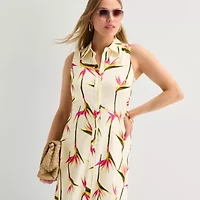 Worthington Womens Sleeveless Midi Shirt Dress