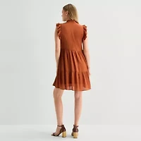 52seven Womens Notch Neck Sleeveless Shift Dress