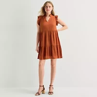 52seven Womens Notch Neck Sleeveless Shift Dress