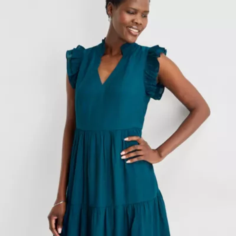 52seven Womens Notch Neck Sleeveless Shift Dress
