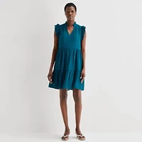 52seven Womens Notch Neck Sleeveless Shift Dress
