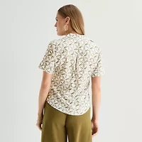 Worthington Womens Short Sleeve Slim Fit Blouse