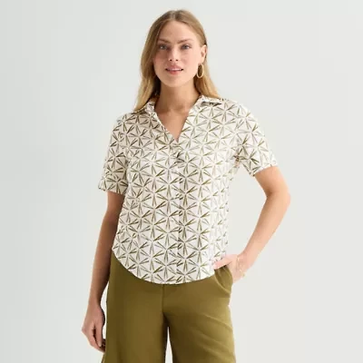 Worthington Womens Short Sleeve Slim Fit Blouse