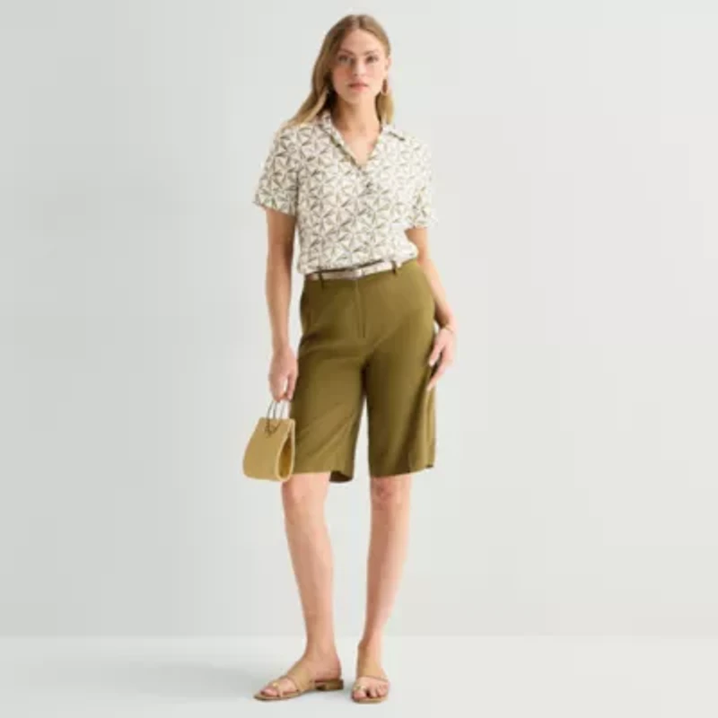 Worthington Womens Short Sleeve Slim Fit Blouse