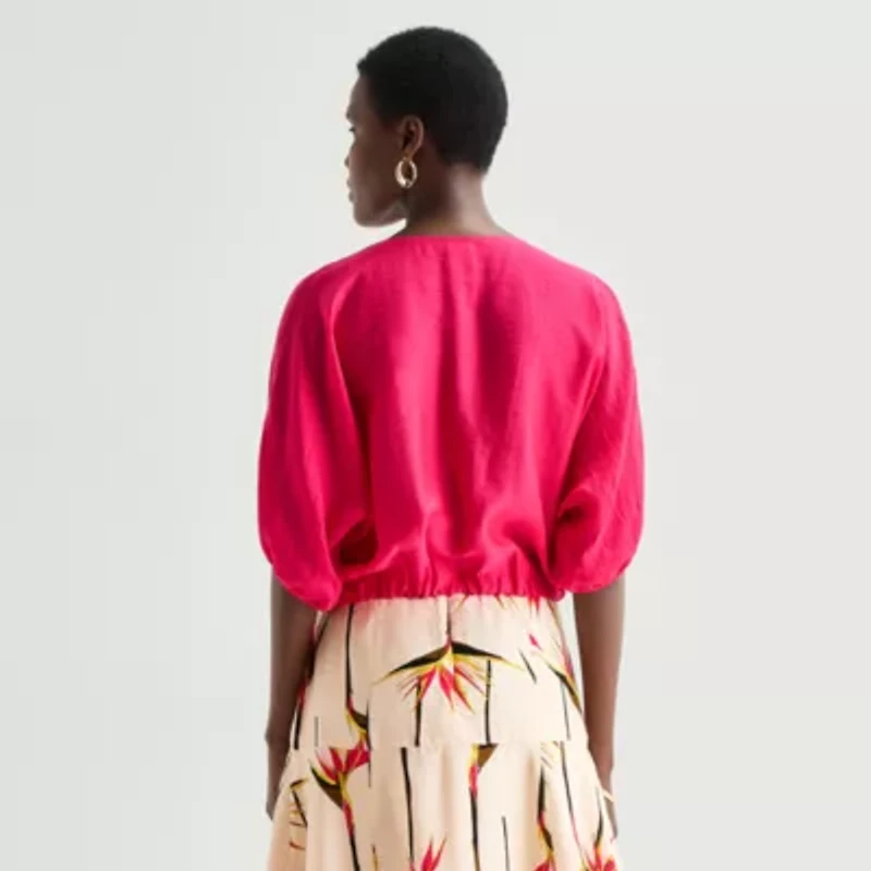 Worthington Womens V Neck Elbow Sleeve Blouse