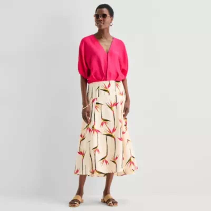 Worthington Womens V Neck Elbow Sleeve Blouse