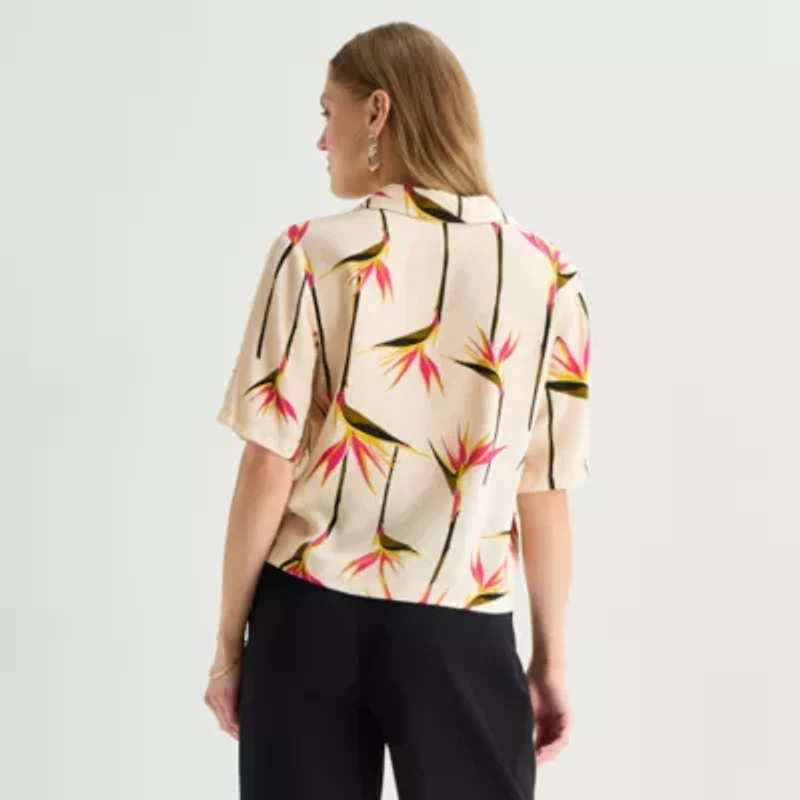 Worthington Womens Short Sleeve Camp Shirt