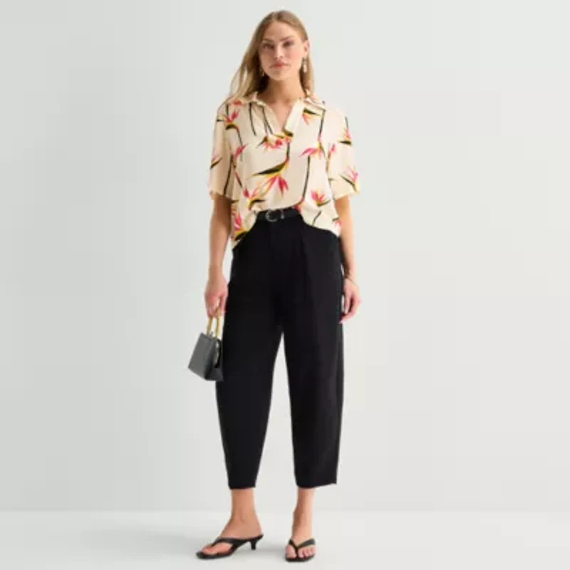 Worthington Womens Short Sleeve Camp Shirt