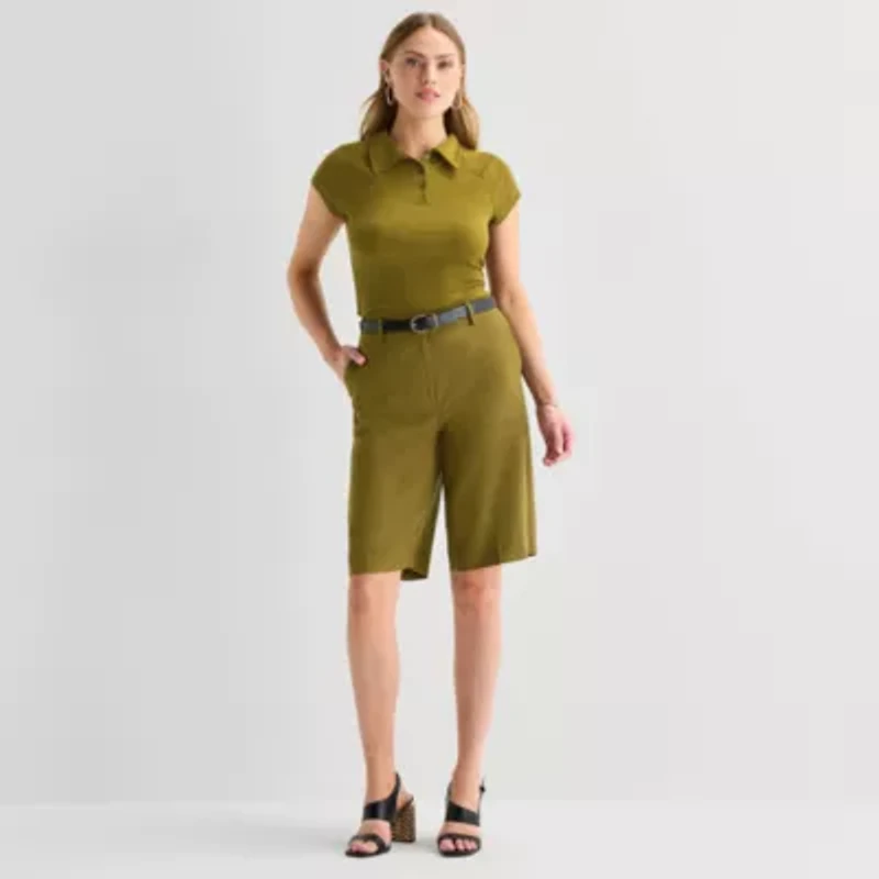 Worthington Womens Short Sleeve Rib Polo Shirt