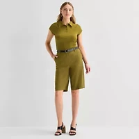 Worthington Womens Short Sleeve Rib Polo Shirt
