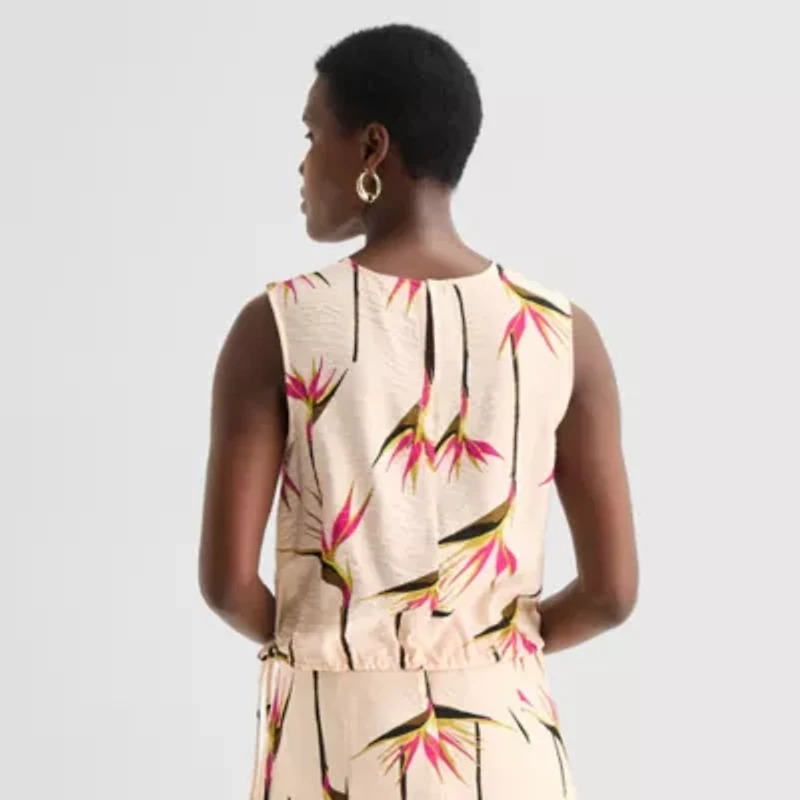 Worthington Womens Round Neck Sleeveless Hem Tie Top