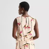 Worthington Womens Round Neck Sleeveless Hem Tie Top