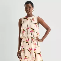 Worthington Womens Round Neck Sleeveless Hem Tie Top