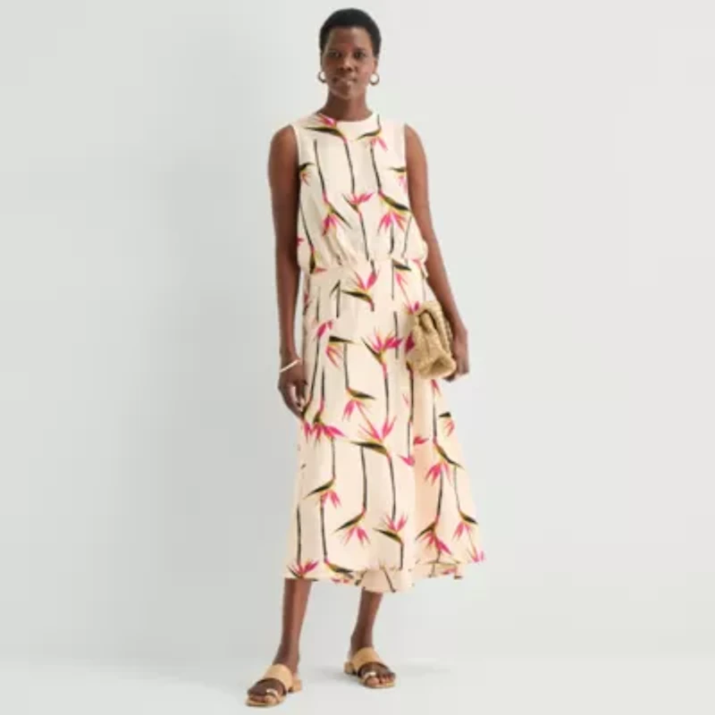 Worthington Womens Round Neck Sleeveless Hem Tie Top