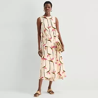 Worthington Womens Round Neck Sleeveless Hem Tie Top