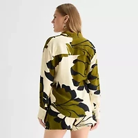 Worthington Womens Cuffed Long Sleeve Oversized Button-Down Shirt