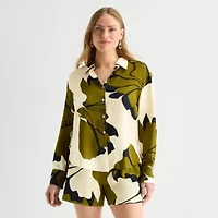 Worthington Womens Cuffed Long Sleeve Oversized Button-Down Shirt