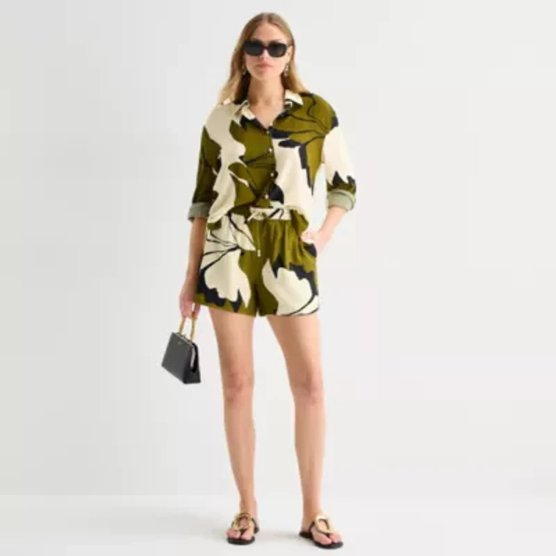 Worthington Womens Cuffed Long Sleeve Oversized Button-Down Shirt