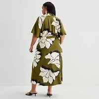Worthington Womens Short Sleeve Tie Belt Shirt Dress
