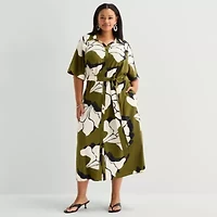 Worthington Womens Short Sleeve Tie Belt Shirt Dress
