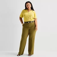 Worthington Plus Womens Cuffed Long Sleeve Slim Fit Button-Down Shirt