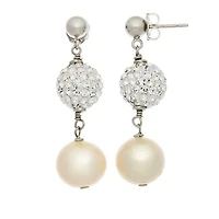 Cultured Freshwater Pearl & Crystal Sterling Silver Earrings