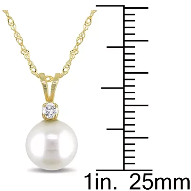 Cultured Freshwater Pearl & Diamond Accent 14K Yellow Gold Pendant Necklace