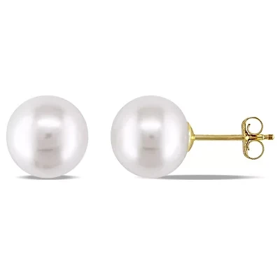 White Cultured Freshwater Pearl 14K Yellow Gold Stud Earrings 