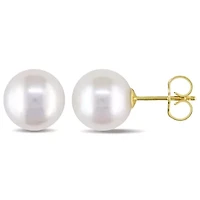 White Cultured Freshwater Pearl 14K Yellow Gold Stud Earrings 