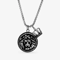 Lion Mens Stainless Steel Crown 24 Inch Pendant Necklace