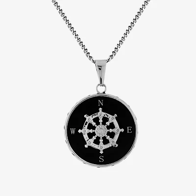 Compass Mens Stainless Steel 24 Inch Pendant Necklace