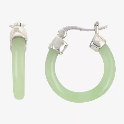 Womens Genuine Green Jade Sterling Silver 20mm Round Hoop Earrings
