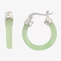 Womens Genuine Green Jade Sterling Silver 20mm Round Hoop Earrings